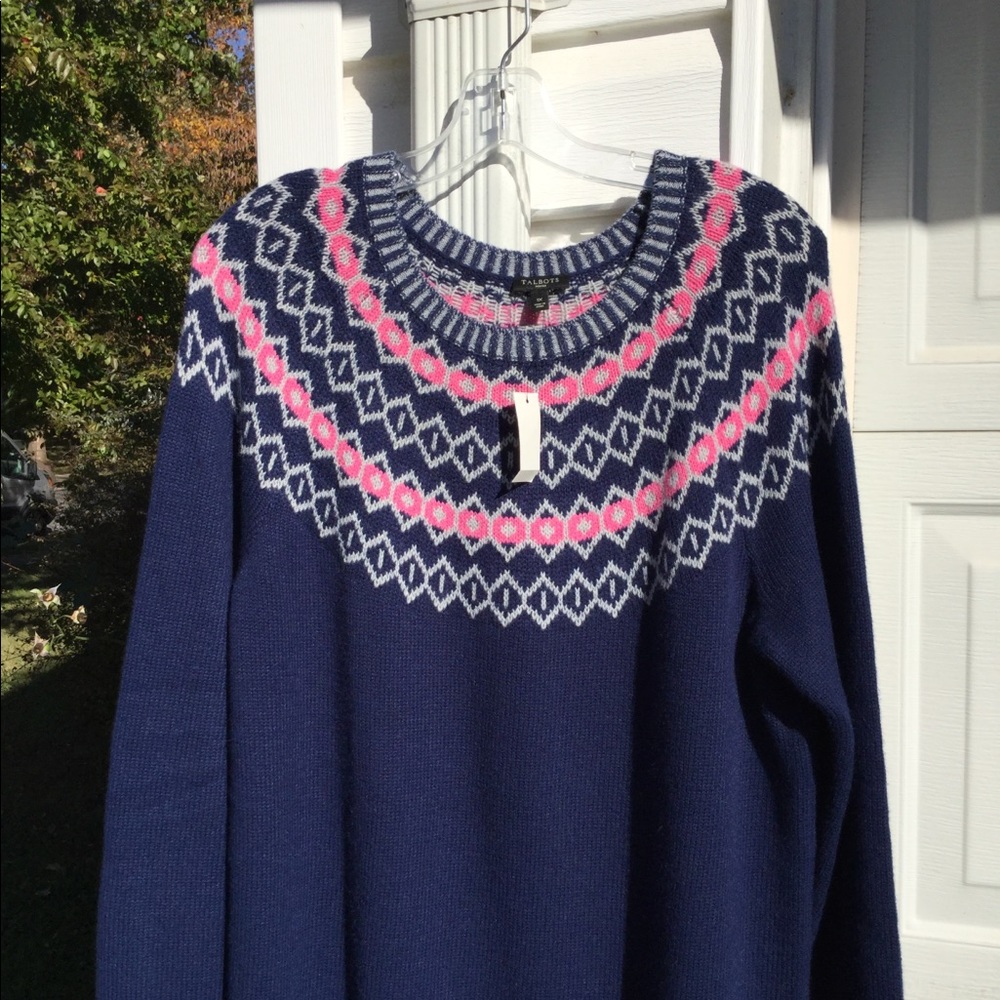 NWT Talbots Pretty Blue Pink Gray Nordic Pattern - Picture 2 of 3